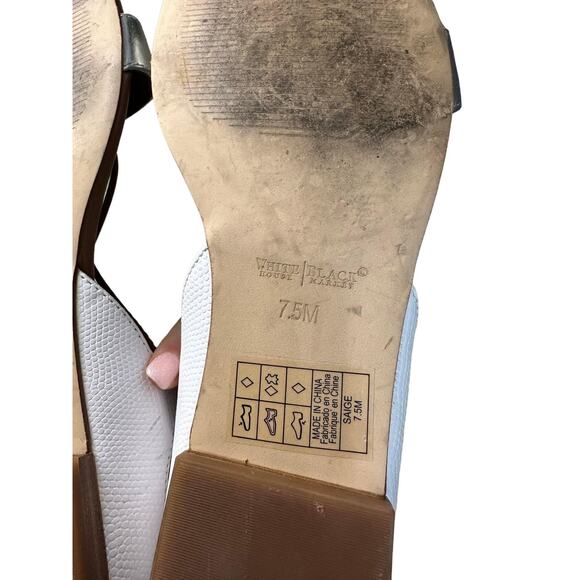 White House Black Market‎ White Silver Lace Up Open Toe Strappy Flats Size 7.5 - Picture 8 of 9